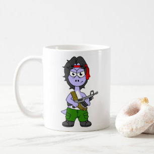 Mug Illustration D'Un Brontosaurus Habillé En Rambo.