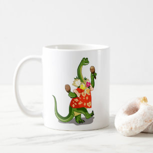 Mug Illustration D'Un Brontosaurus Jouant À Maracas.
