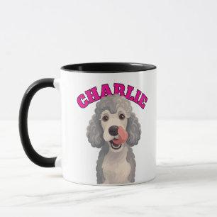 Mug Illustration d'un chien caniche gris bouclé qui se