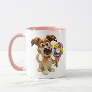 Mug Illustration d'un chiot mignon avec des fleurs