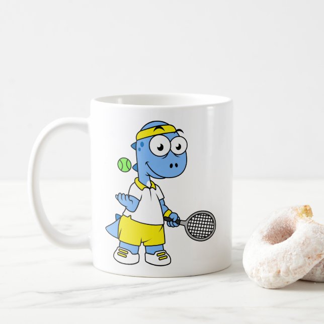 Mug Illustration D'Un Joueur De Tennis Tyrannosaurus R (Avec donut)