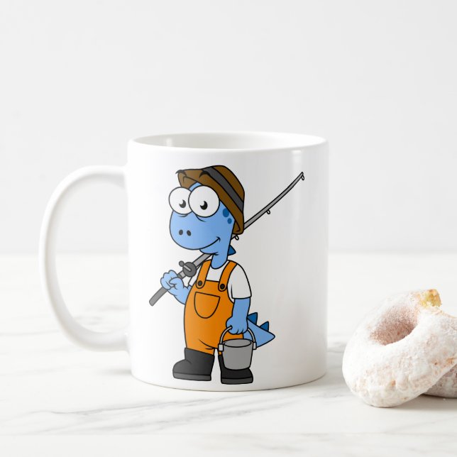 Mug Illustration D'Un Pêcheur D'Allosaurus. (Avec donut)