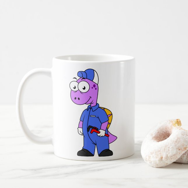 Mug Illustration D'Un Plomber Spinosaurus. (Avec donut)