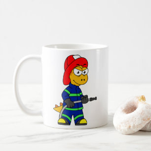 Mug Illustration D'Un Pompier Tyrannosaurus Rex.