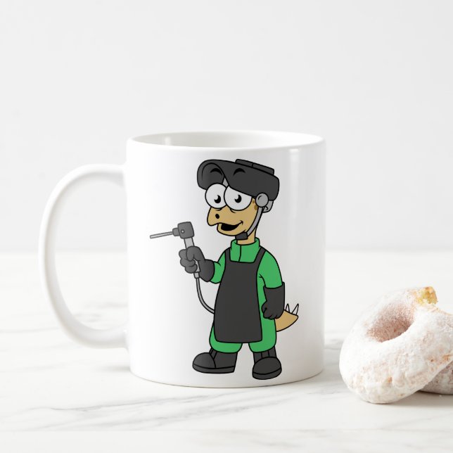 Mug Illustration D'Un Soudeur De Stegosaurus. (Avec donut)