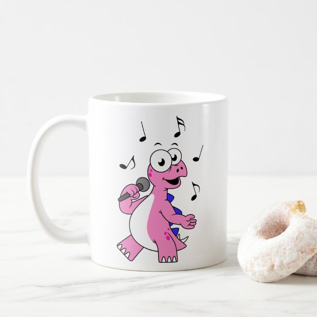 Mug Illustration D'Un Stegosaurus Chantant. (Avec donut)