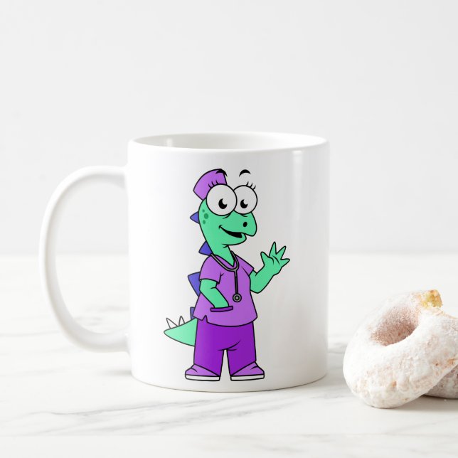 Mug Illustration D'Une Infirmière Stegosaurus. (Avec donut)