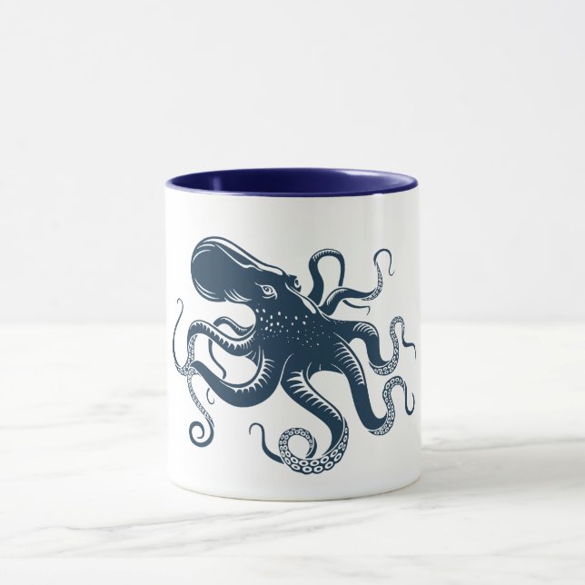Mug Illustration nautique de la pieuvre bleue marine (Centre)