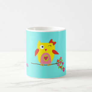 Mug Illustration personnalisée de la chouette jaune ro