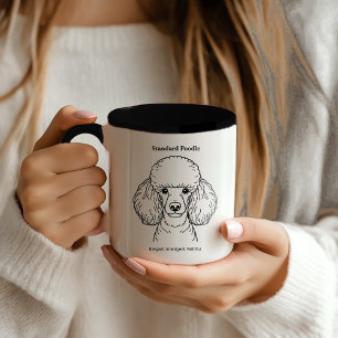 Mug Illustration Standard Poodle Portrait Black Line