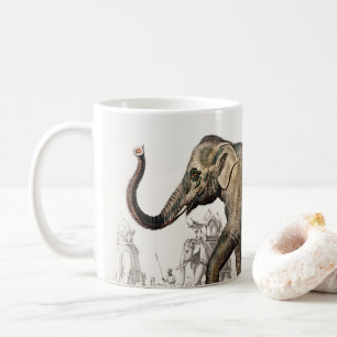 Mug Illustration vintage des éléphants asiatiques de 1