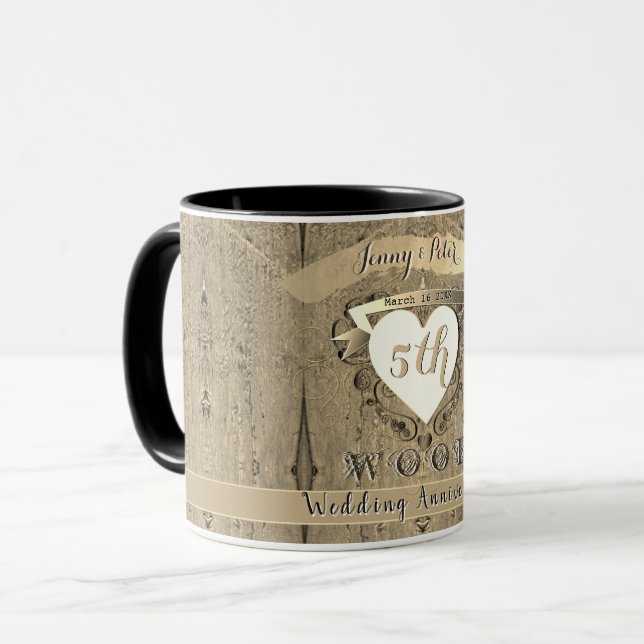 Mug Image « Bois » pour le 5e anniversaire de mariage  (Devant gauche)