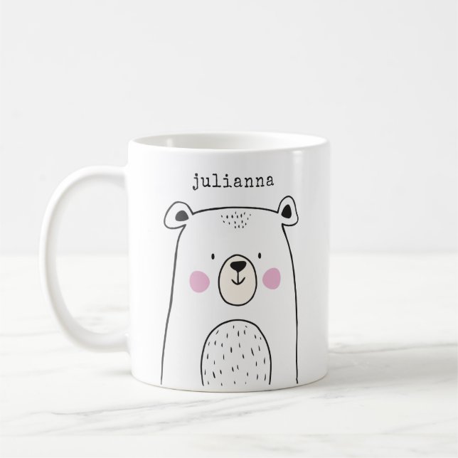 Mug Image d'ours blanc mignon Nom personnalisé (Gauche)