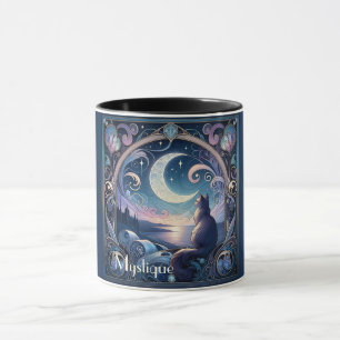 Mug Imaginaire Chat Lune Bleu Art Nouveau