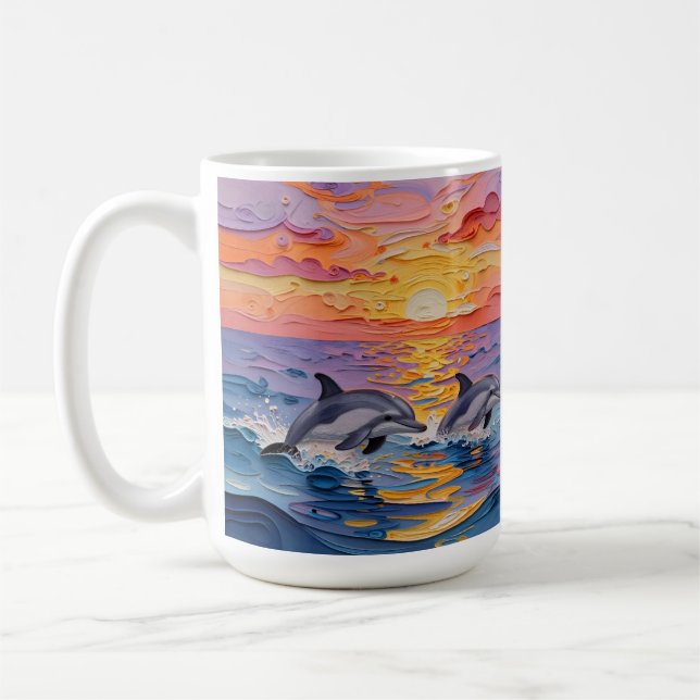 Mug Impasto Dolphins and Ocean Waves   (Gauche)
