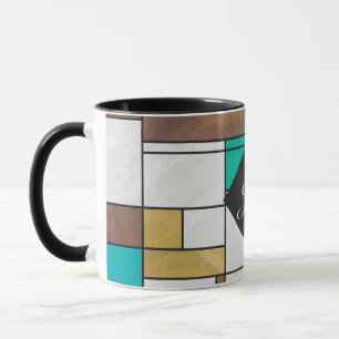 Mug Impression Brown jaune Turquoise Mondrial