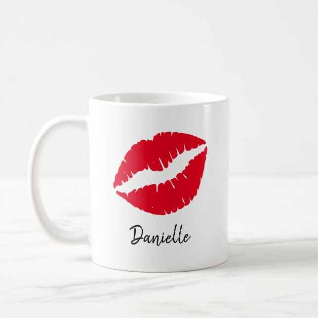 Mug Impression de baiser avec rouge à lèvres rouge per (Gauche)