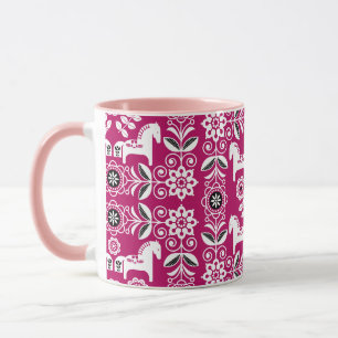 Mug Impression de cheval suédois Dala rose