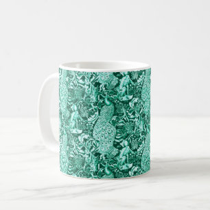 Mug Impression de paon Art nouveau, turquoise et aqua