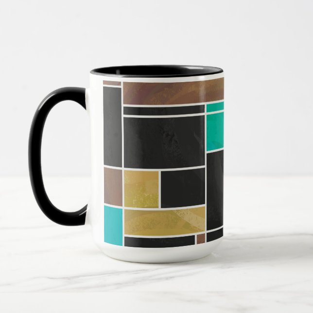 Mug Impression noire Brown Turquoise Mondrian (Gauche)