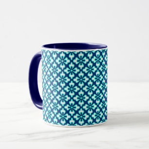 Mug imprimé kimono floral, turquoise et indigo