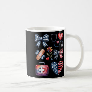 Mug Infirmière 4 juillet Coquette Nœud Rouge Blanc Ble