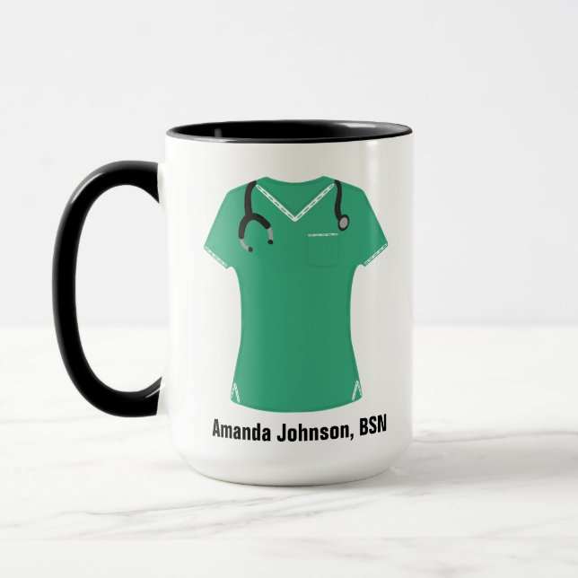 Mug Infirmière BSN personnalisée Praticien Aqua Scrubs (Gauche)