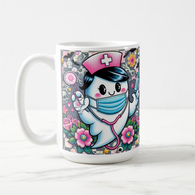 Mug Infirmière fantôme d'Halloween avec masque et seri (Gauche)