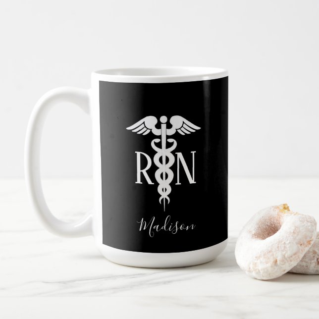 Mug Infirmière inscrite en classe Noir Blanc Personnal (Avec donut)
