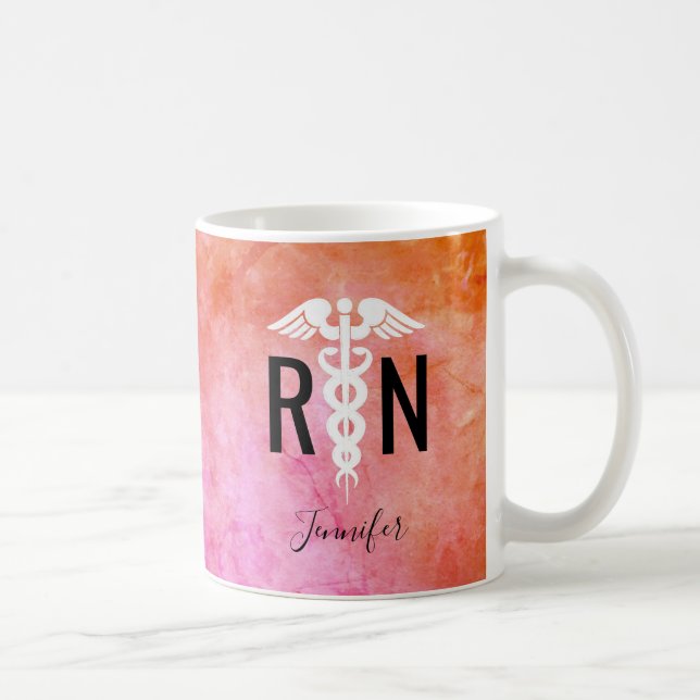 Mug Infirmière moderne RN Caduceus Colorful Ombre Nom (Droite)