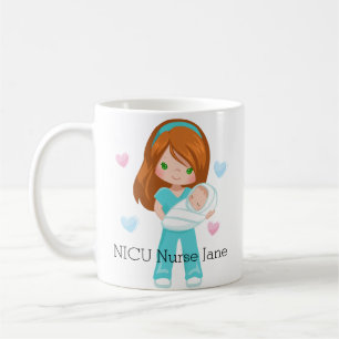 Mug Infirmière NICU à cheveux rouges personnalisée ave