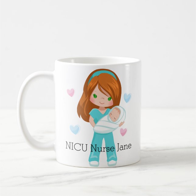 Mug Infirmière NICU à cheveux rouges personnalisée ave (Gauche)