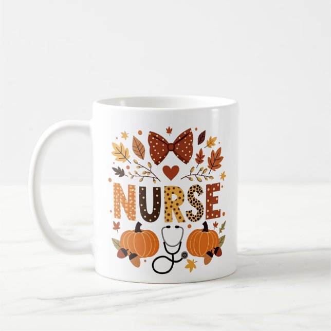 Mug Infirmière personnalisée - Citrouille mignon et fe (Gauche)
