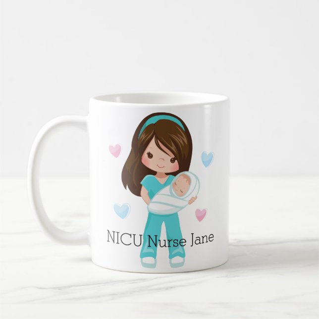 Mug Infirmière personnalisée de la brune NICU avec le (Gauche)