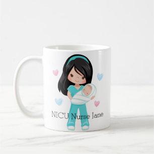 Mug Infirmière personnalisée des cheveux noirs NICU