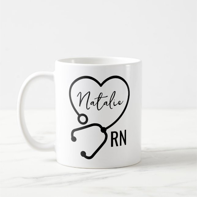 Mug Infirmière personnalisée minimale Nom Stethoscope  (Gauche)