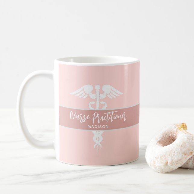 Mug Infirmière Praticien Blush Pink Blanc Personnalisé (Avec donut)