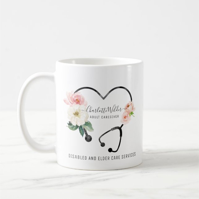 Mug Infirmière soignante Stethoscope floral (Gauche)