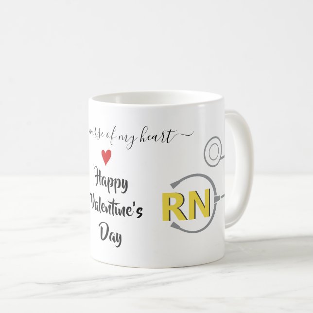 Mug Infirmière stéthoscope Valentines jour gris jaune (Devant droit)