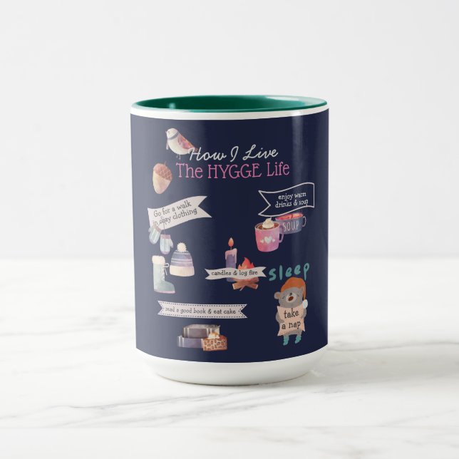 Mug Infographie de la vie d'HYGGE confortable Marine p (Centre)