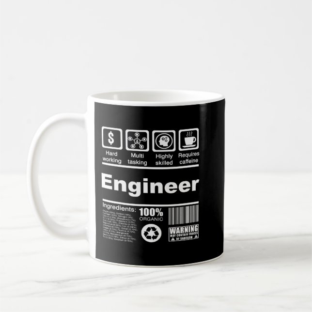 Mug Ingénieur Drôle Faits nutritionnels pour les ingén (Gauche)