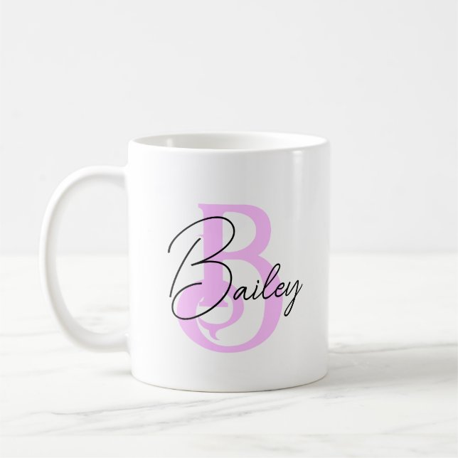 Mug initial personnalisé, initiale subtile et nom (Gauche)