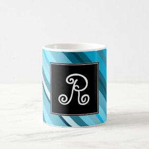 Mug Initiale + Bleu Océan-Inspiré/Teal/rayures d'Aqu