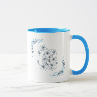 Mug Initiale "C" Blue Monogram Calme Floral Café