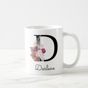 Mug Initiale D florale rose moderne