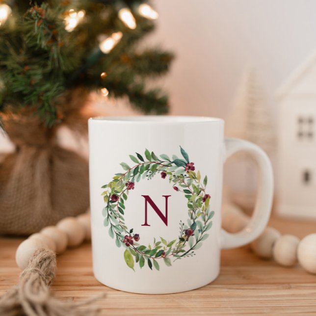 Mug Initiale de monogramme à couronne florale de Bourg (Créateur téléchargé)