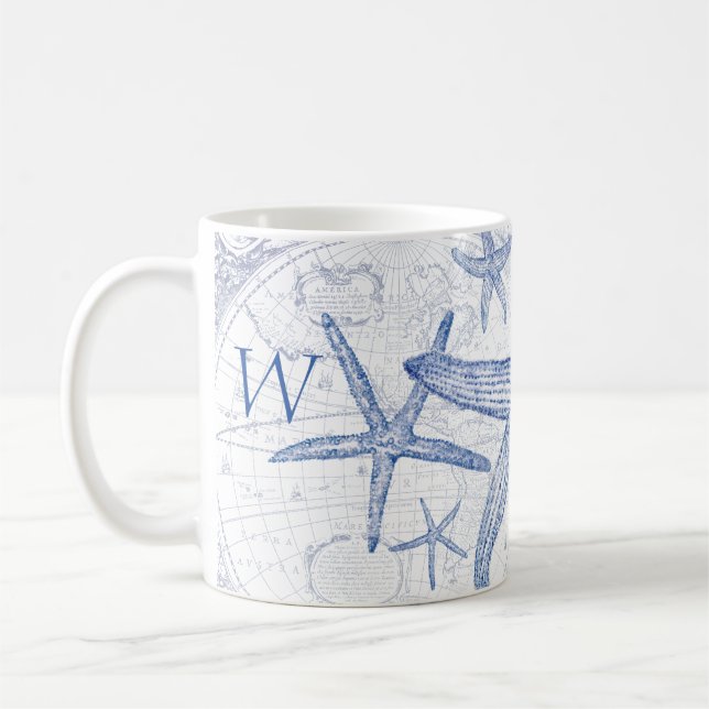 Mug Initiale décorée d'un monogramme d'étoiles de mer (Gauche)