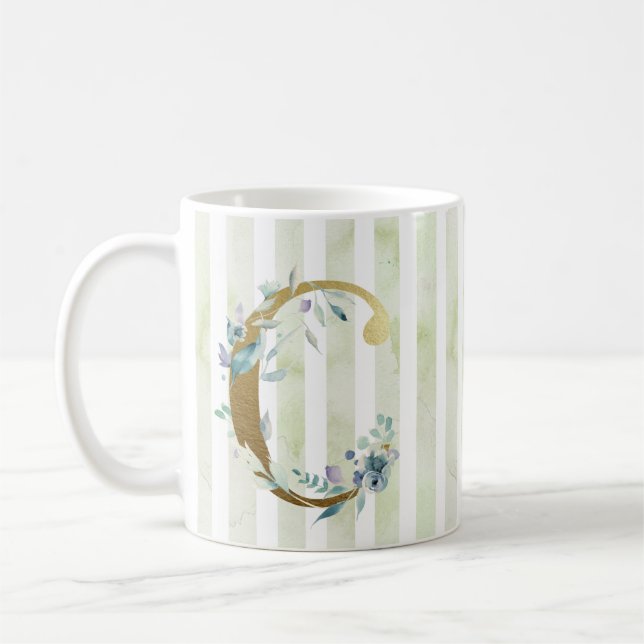 Mug Initiale en or C sur bandes bleues et blanches (Gauche)