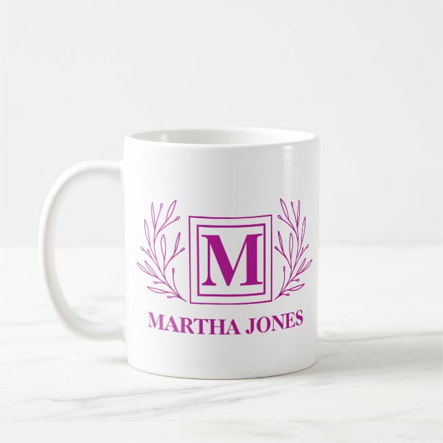 Mug Initiale et nom Monogramme Plum de café moderne (Gauche)