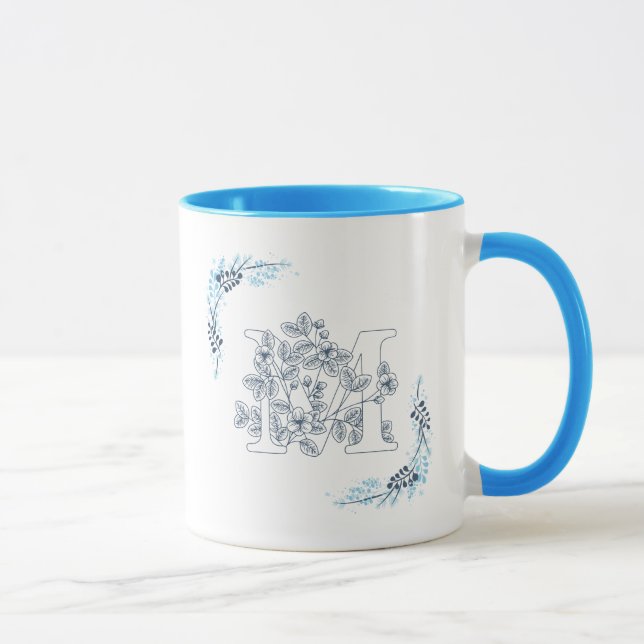Mug Initiale "M" Blue Monogram Calme Floral Café (Droite)